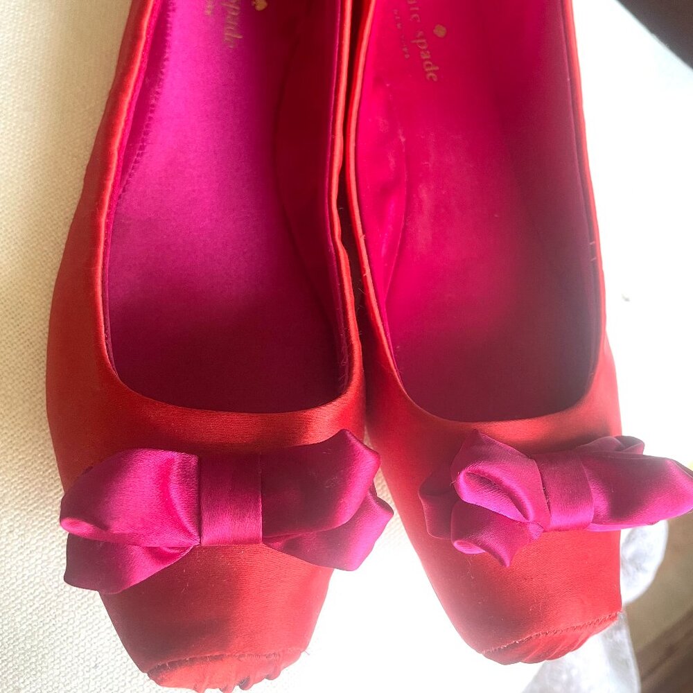 Kate Spade Red/Hot Pink Satin Ballet Flats 7.5